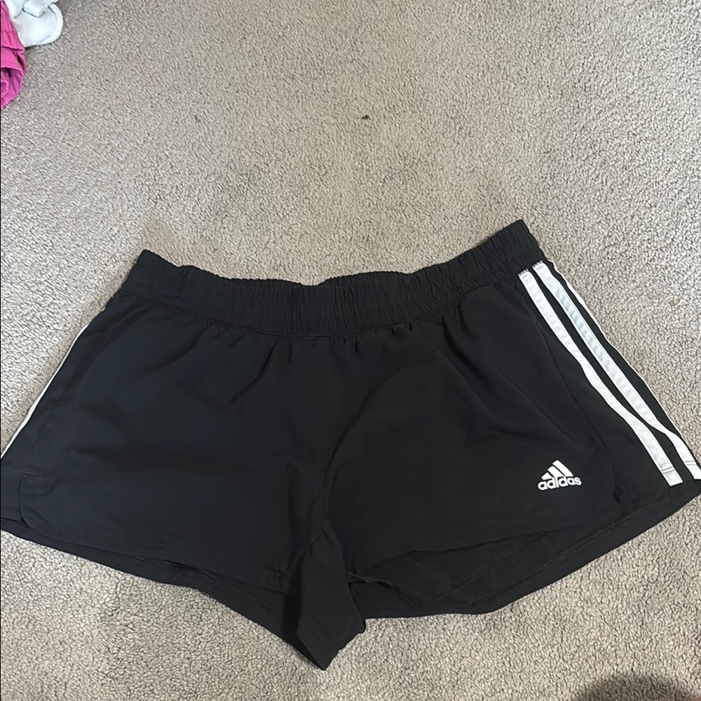 Adidas Black and White Athletic Shorts with Signature Stripes